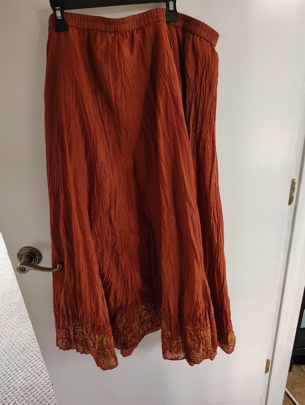 Coldwater Creek Rust Maxi Skirt with Embroidered Hem